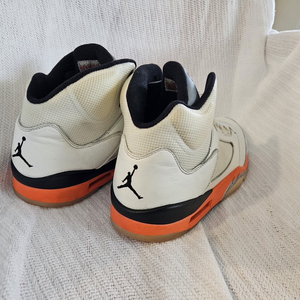 Jordan 5 Men's White and Orange Sneakers Size 14 - Picture 14 of 16